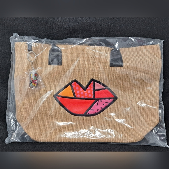 Romero Britto Handbags - Romero Britto Jute Lips Tote Bag